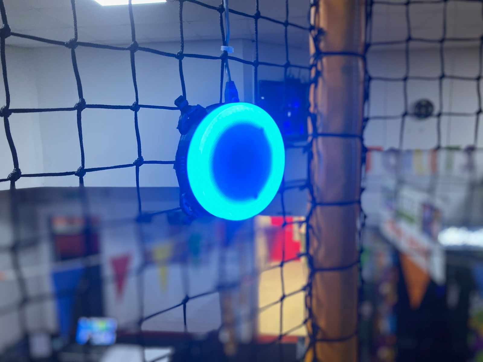 Interactive ninja tag attack game for Indoor Playground glowing blue